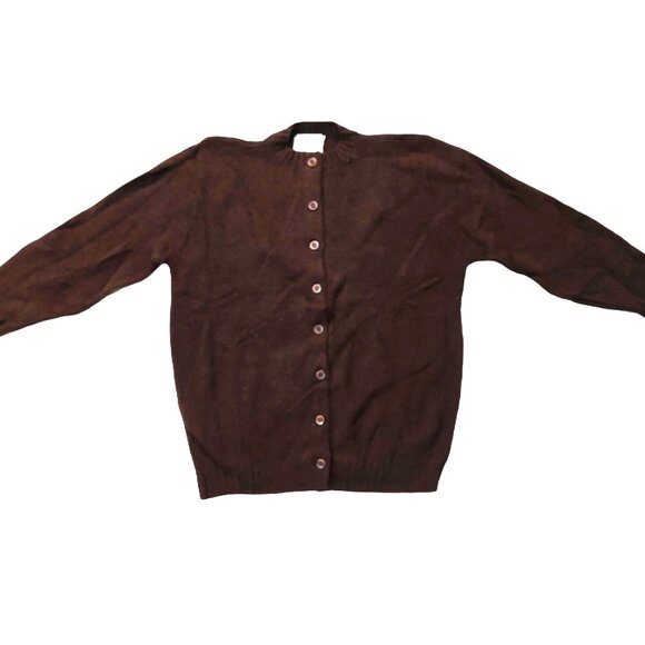 Billy Joe Pure Vintage 1940s-1950s Dark Brown 100% Virgin Wool Cardigan Sweater - Picture 2 of 10